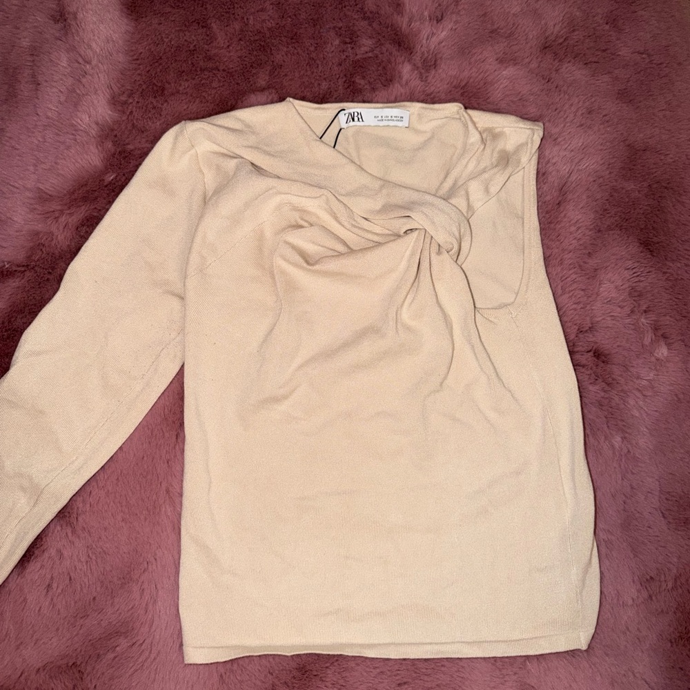 Zara Beige Long Sleeve Blouse